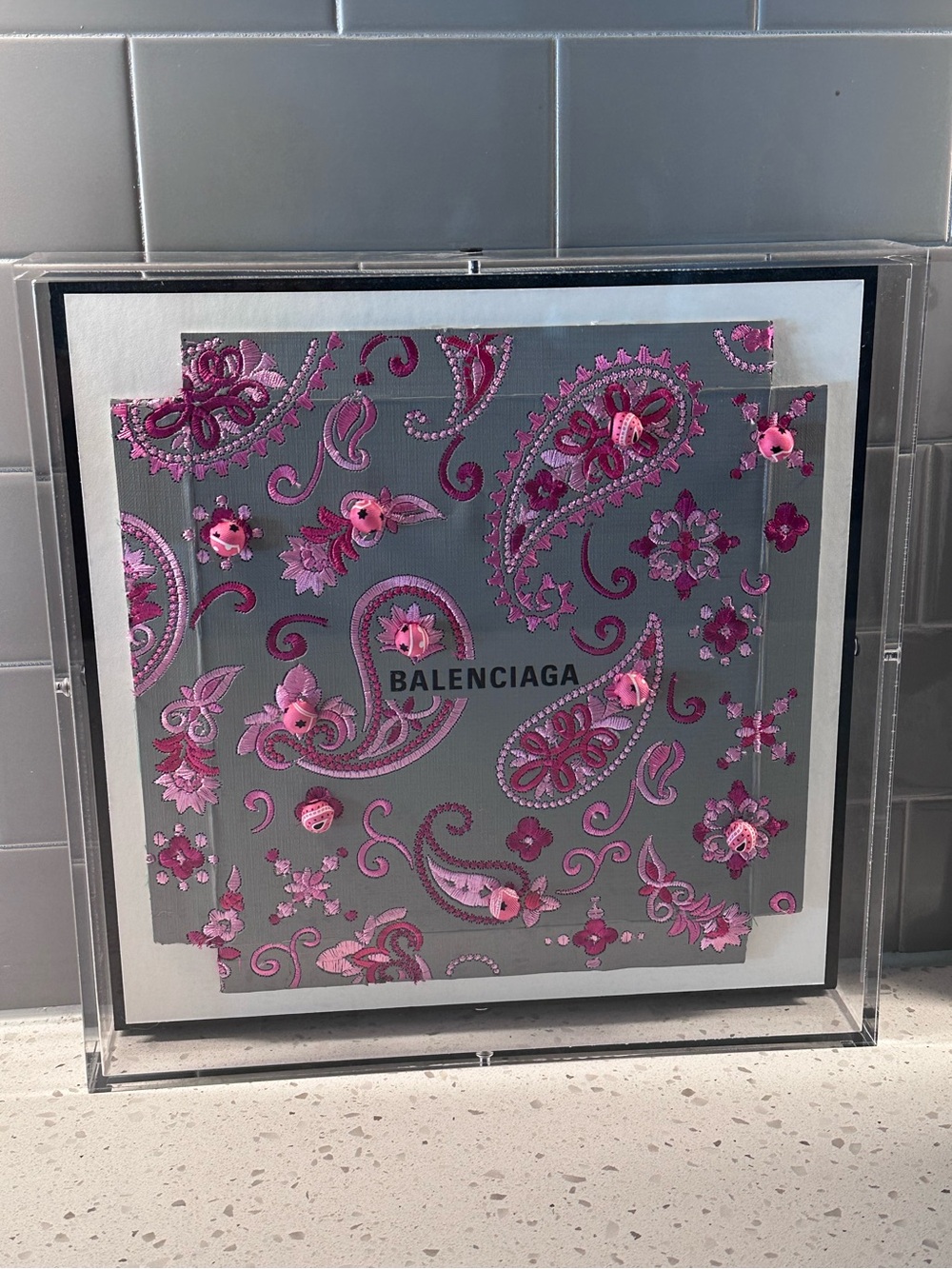 Stephen Wilson Studio Paisley Acrylic Artwork with Balenciaga Background